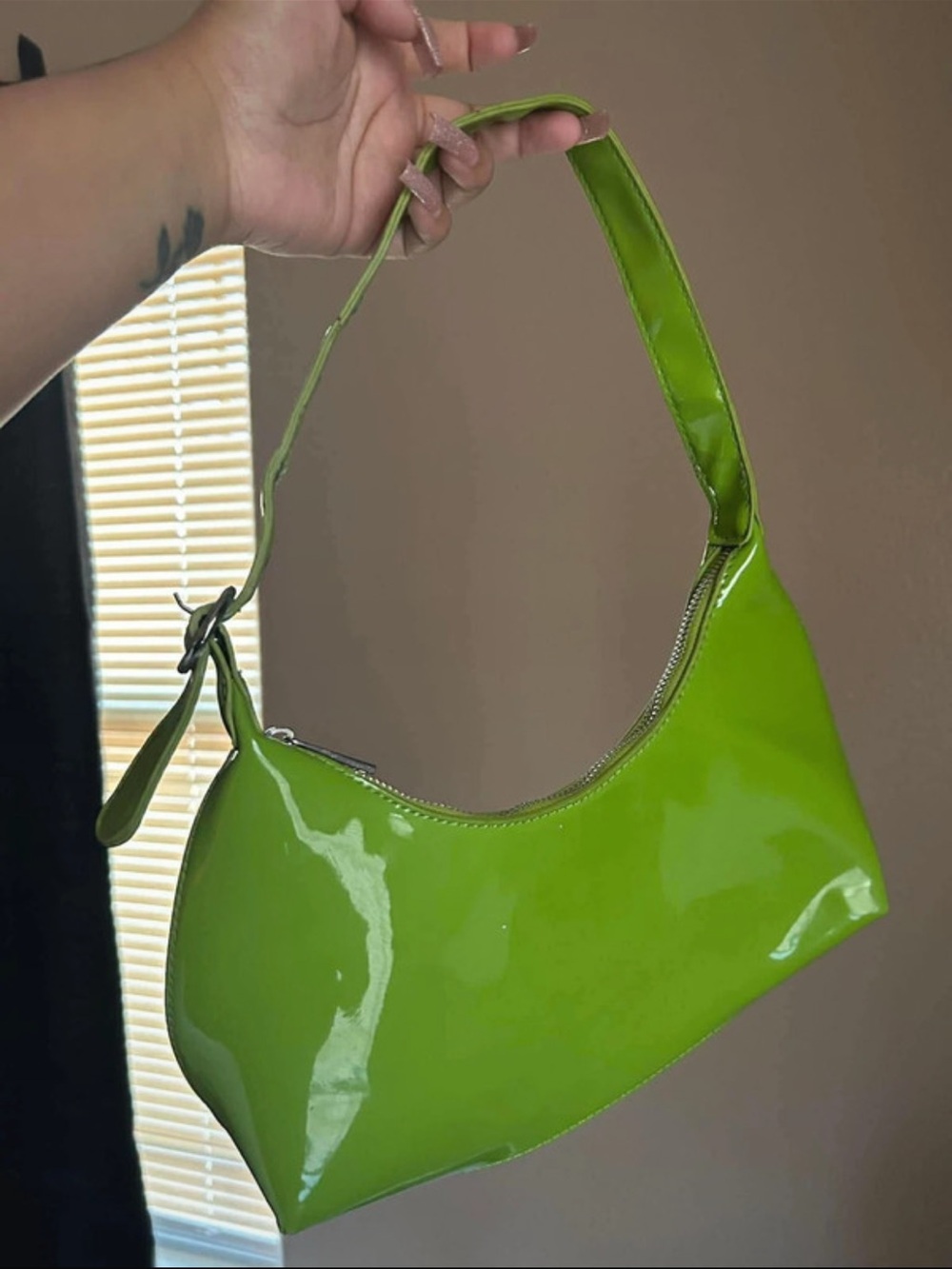 Patent Leather Shoulder Bag in Lime Green